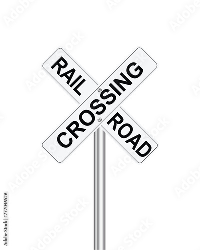 Railroad crossing ahead traffic sign on white