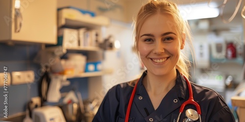 Smiling female paramedic wi...