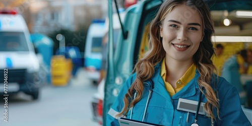 Smiling female paramedic wi...