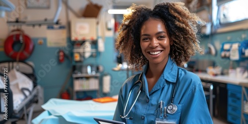 Smiling female paramedic wi...