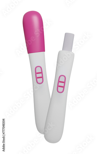 Pair of pregnancy tests 3D vector illustration isolated on white. Pink 3D cartoon style pregnancy ovulation fertility test kit. Child birth motherhood planning. Positive pregnancy test stick two lines