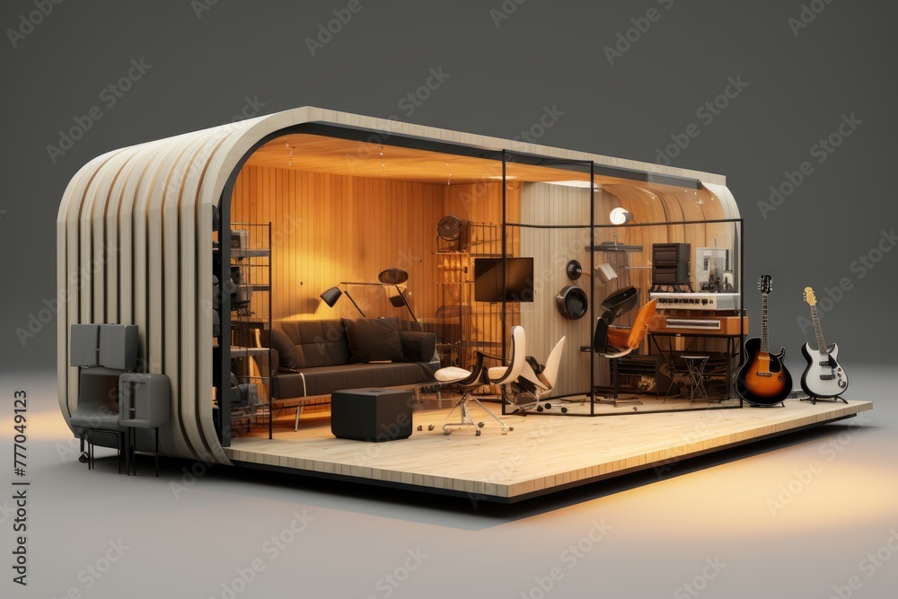 A recording studio, A modular, transportable concept for a recording studio, AI generated - obrazy, fototapety, plakaty 