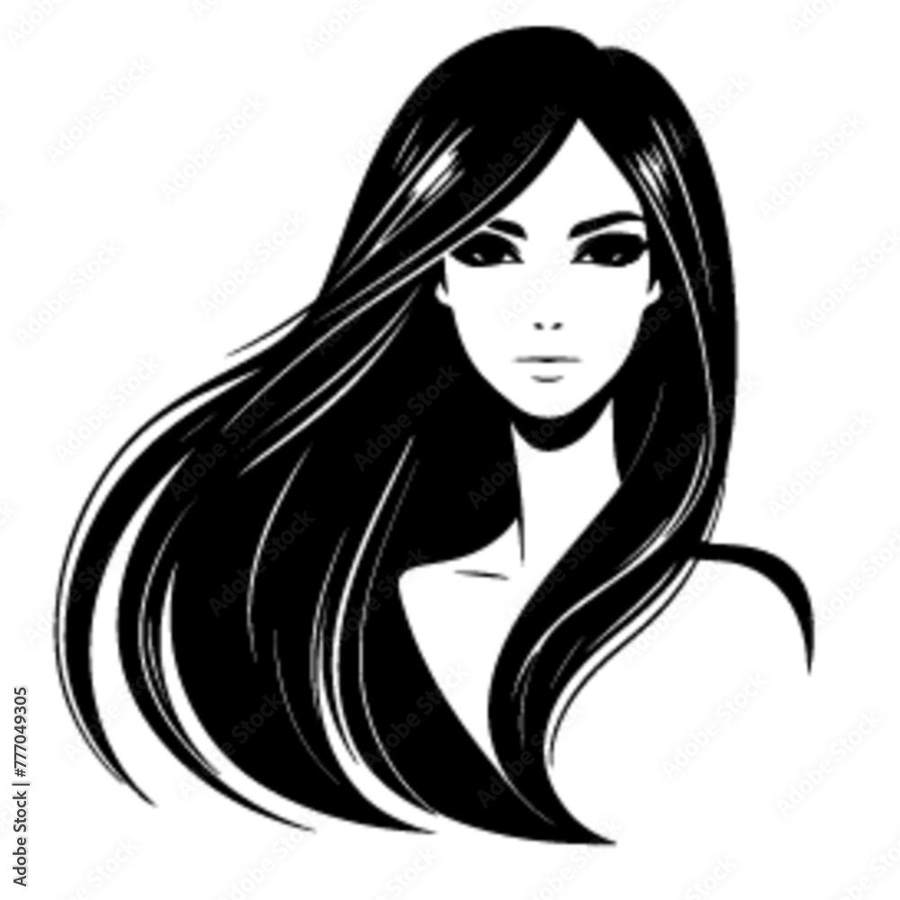 minimalist Fashion woman with straight long shiny hair. Beauty and hair care vector black color silhouette, Black color silhouette png white background new-12