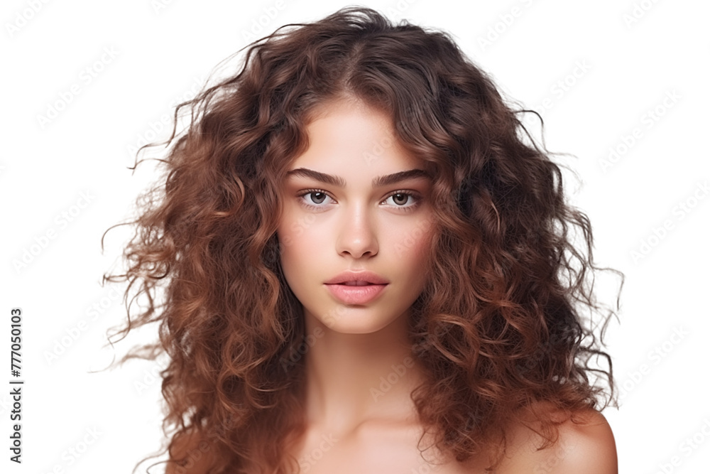 Portrait of young beautiful curly woman isolated on transparent background. Portrait of young beautiful curly woman isolated on transparent background.