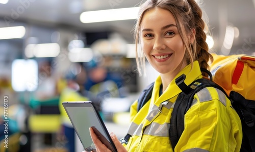 Smiling female paramedic wi...
