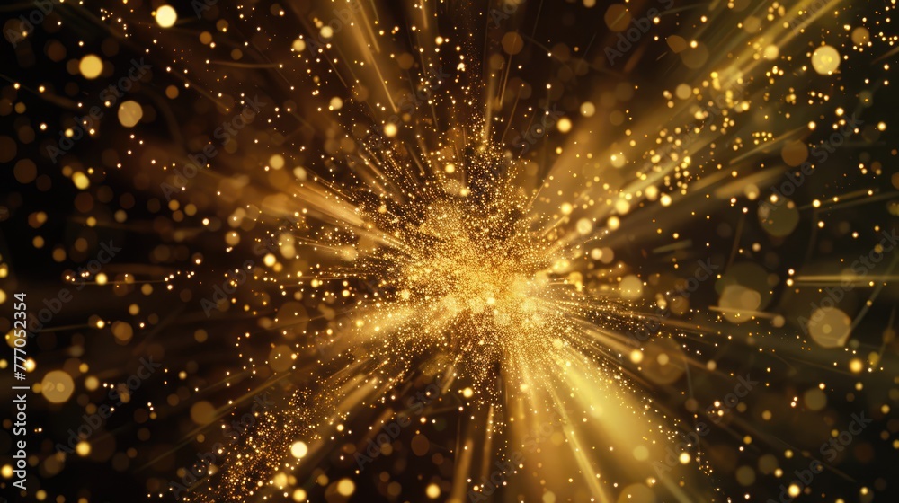 Fototapeta premium Celebrating with Gold Fireworks - Festive Holiday Background with Sparkling Lights and Symbols