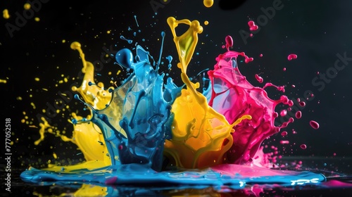CMYK Color Splashes of Ink. Abstract Background of Cyan, Magenta, Yellow, and Black Ink Clouds for Print and Creative Design