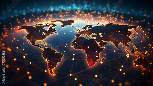 Abstract world map concept - global business network and connections, international data transfer and cyber technology.