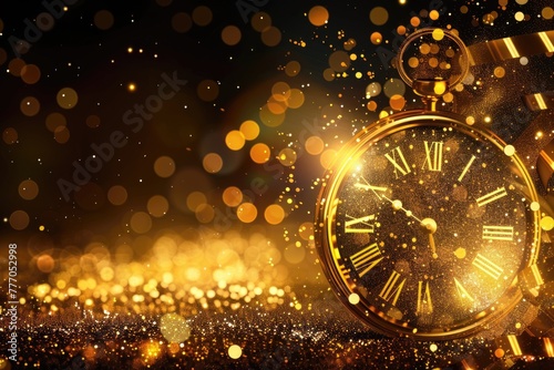 Gold Clock Countdown Illustration for New Year's Eve Party Invitation Design