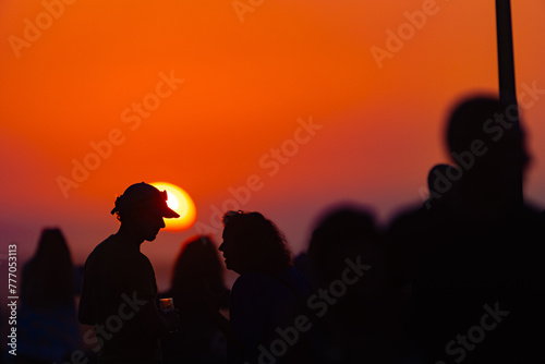 Sunset with people silhouette in Lanzarote, Canary Islands