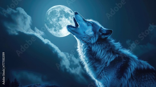 Howling Wolf Background in the Wilderness Under Glorious Full Moon Light  A Beautiful Nature Scene with the Wild Wolf