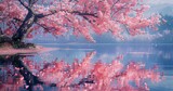 Blossom Reflections A Serene Cherry Blossom Lake Scene Generative AI