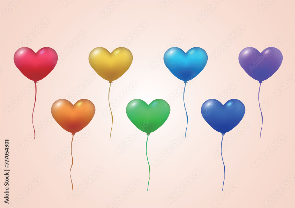 Colorful heart-shaped balloons. Valentine's Day. Gratitude theme.