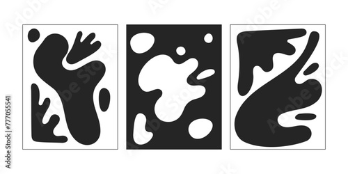 Abstract paintings black and white 2D line cartoon objects set. Irregular smears drawings in frames isolated vector outline items collection. Art in interior monochromatic flat spot illustrations