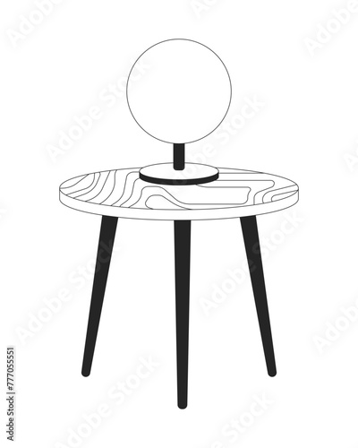 Round lamp on coffee table 2D linear cartoon objects. Tabletop chandelier glowing isolated line vector element white background. Lighting equipment and furniture monochromatic flat spot illustration