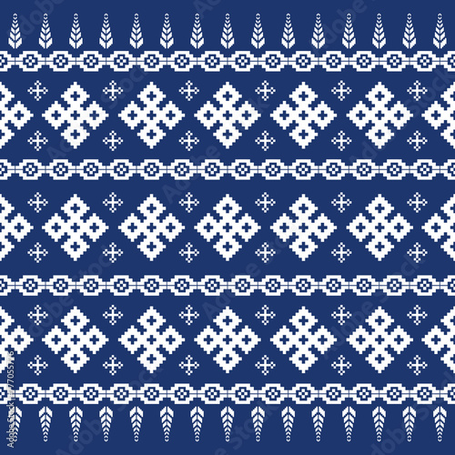 Pixel geometric ethnic embroidery traditional style pattern Aztec style abstract vector illustration