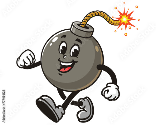 walking Bomb cartoon mascot illustration character vector clip art hand drawn