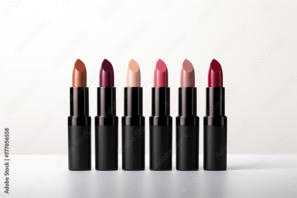 Lipsticks row on white background. Generative Ai Lipsticks row on white background. Generative Ai
