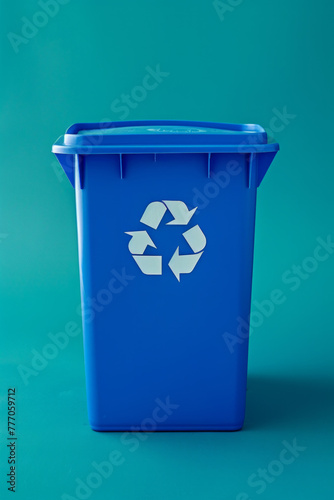 A trash bin with a recycle symbol on a clean background