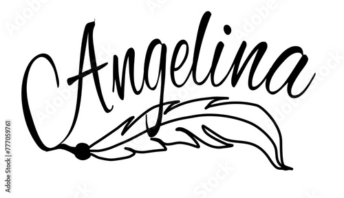 Angelina - black color - name written - Word with feather for websites, baby shower, greetings, banners, cards-shirt, sweatshirt, prints, cricut, silhouette, sublimation
