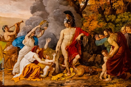 Particolare del dipinto che raffigura Teseo che batte il minotauro presente negli appartamenti del palazzo reale di Caserta photo