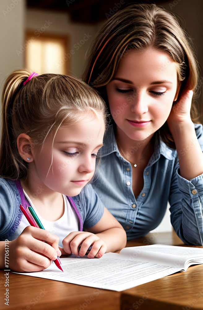 mother and child drawing doing homework mother and child drawing doing homework