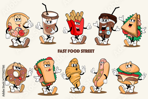 fast food cartoon character big set. vector collection