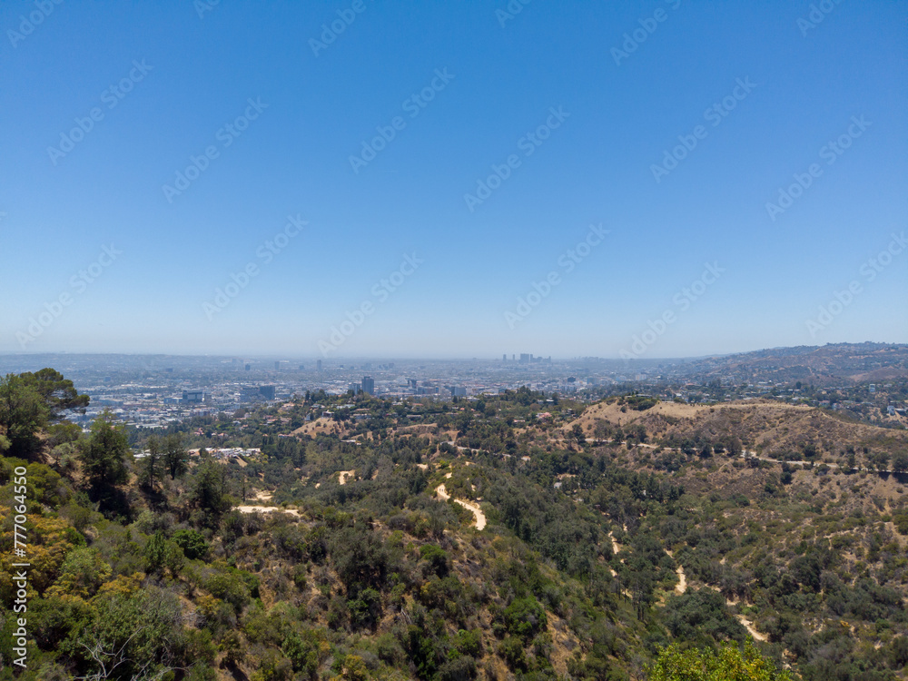 View of the Hollywood Hills residential neighborhood, from the Griffith Observatory in Los Angeles, California, USA.