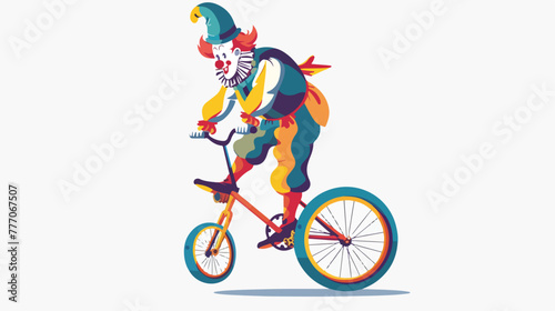 Cartoon clown riding one wheel bike flat vector isolated © Jasmin