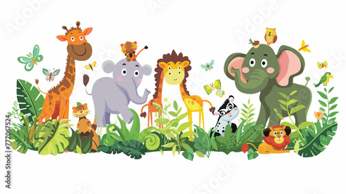 Cartoon collection animal in the jungle flat vector is