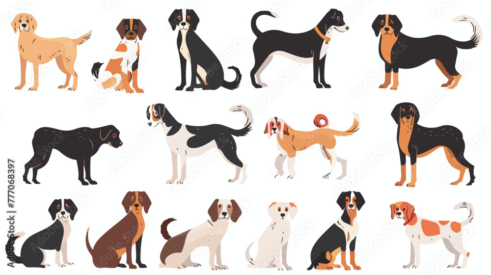Cartoon dogs collection set flat vector isolated on white