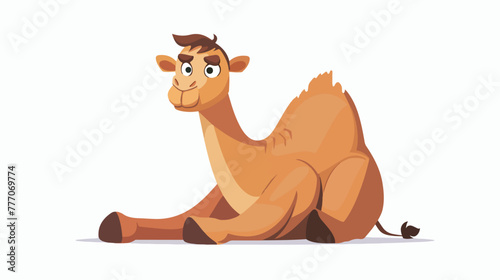 Cartoon funny camel sitting flat vector isolated on white