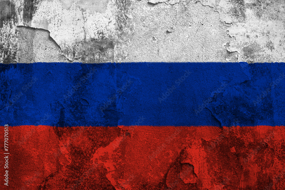 Russian Federation Flag Cracked Concrete Wall Textured Background