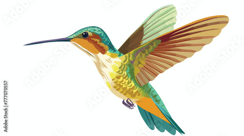 Cartoon funny hummingbird flying isolated on white background