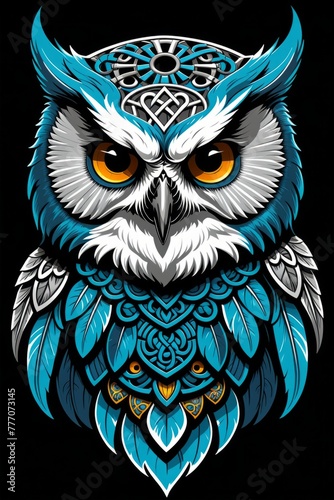 Illustration Of Scary Owl Graffiti With Bright Colors And Intricate Details.