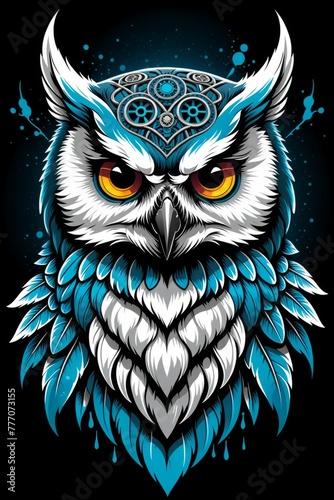 Illustration Of Scary Owl Graffiti With Bright Colors And Intricate Details.