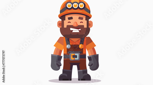 Cartoon happy miner isolated on white background flat