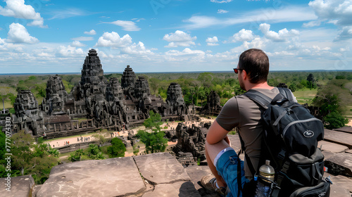 A backpacker exploring ancient ruins in a foreign country.