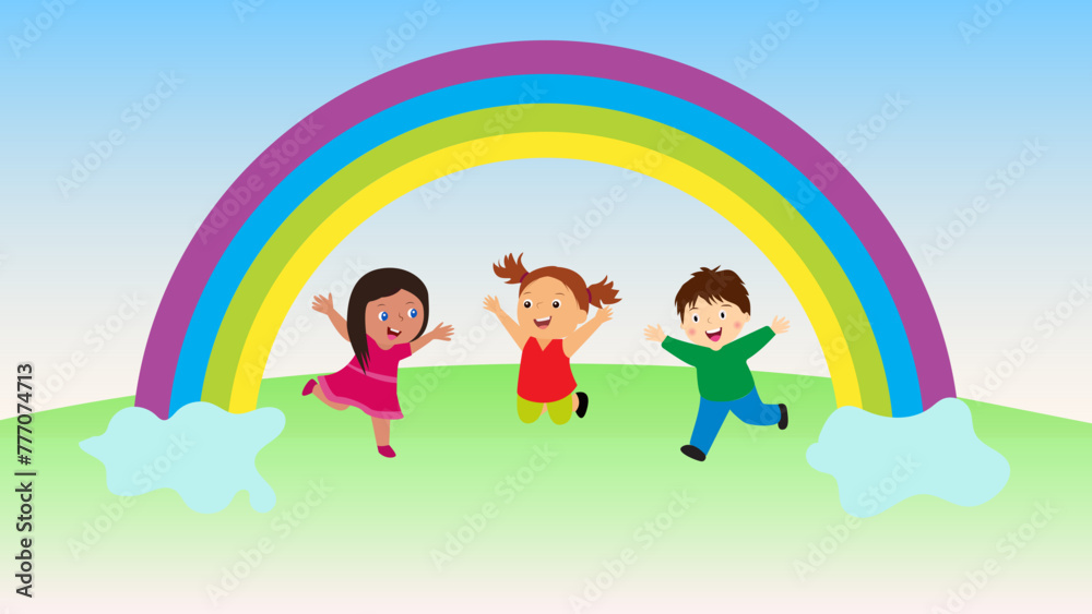 children with rainbow