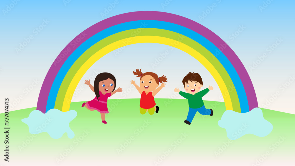 children with rainbow children with rainbow