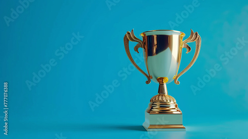  gold trophy cup isolated on blue background