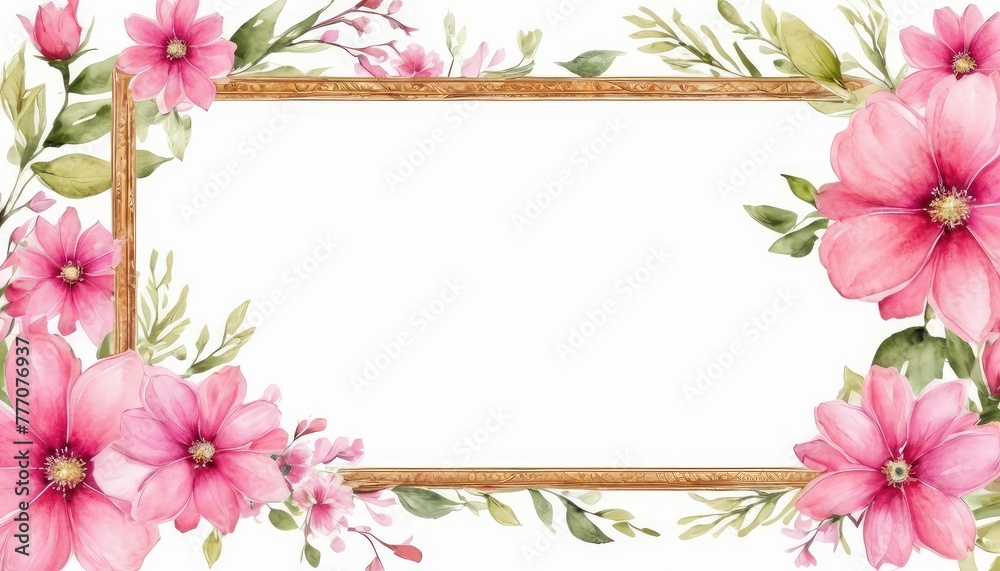 Embrace elegance with our watercolor pink floral frame mockup. Soft petals form a delicate border, perfect for showcasing your content