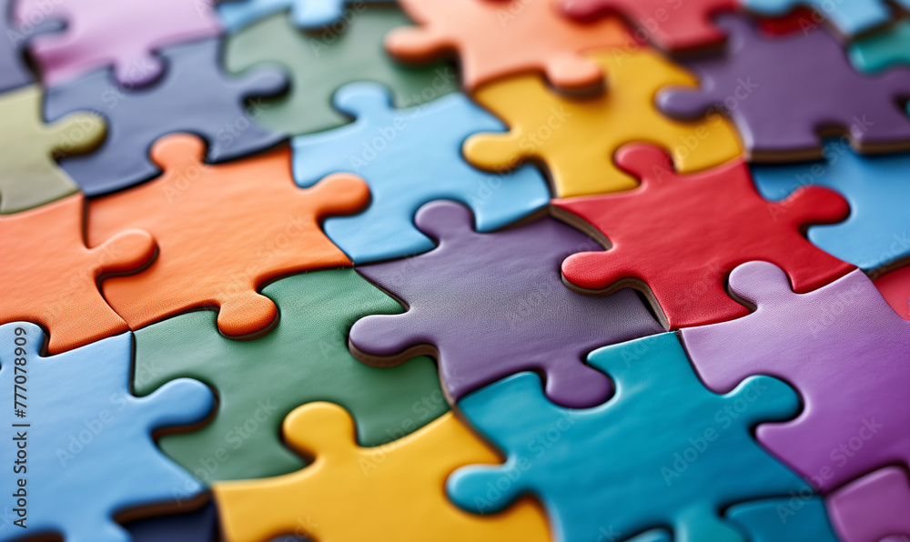 A colorful jigsaw puzzle with pieces of different colors A colorful jigsaw puzzle with pieces of different colors