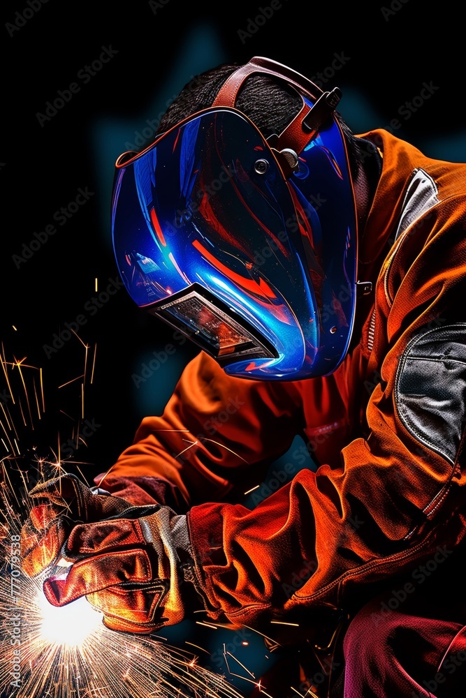 Closeup of a welders hands in action sparks flying vibrant colors highlighting the art of welding embodying innovation and skill 3d isolate Closeup of a welders hands in action sparks flying vibrant colors highlighting the art of welding embodying innovation and skill 3d isolate