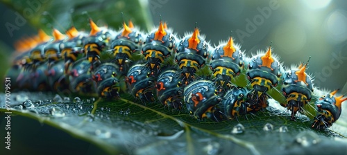 The Symbiotic Beauty A Close-up of a Caterpillar and its Host Plant Generative AI