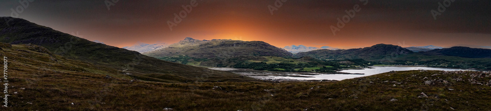 Sunset or sunrise over mountains in Scotland