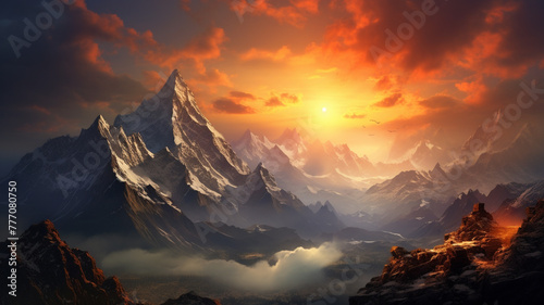 A breathtaking view of a majestic mountain range at sunrise. © CREATER CENTER