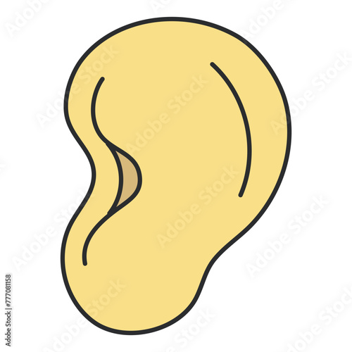Human auditory organ icon, flat design of ear 

