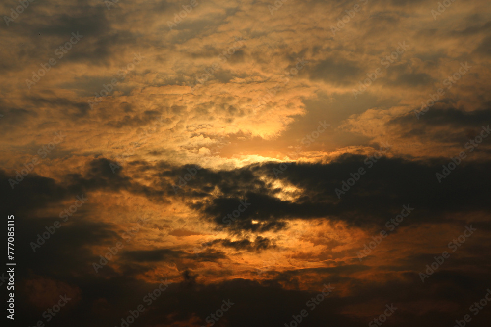The view of the morning sky, the sunrise covered by clouds produces a beautiful display