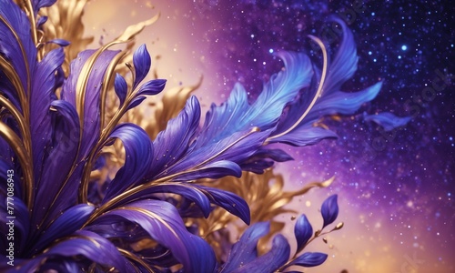 AI Generated Dynamic Composition of Swirling Blues and Golds in Cosmic Dance